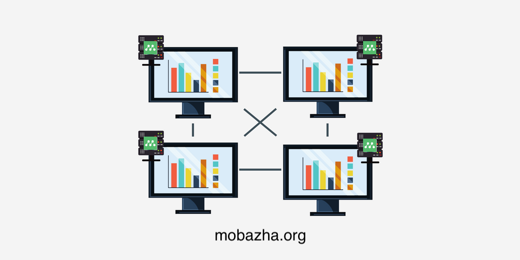 Decentralized computer to computer, or peer-to-peer, diagram